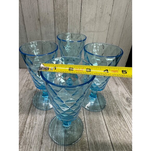 Vtg EAPG Bryce Brothers Style Water Goblet Diamond Quilted Aqua Blue 4" Set 4 - Picture 9 of 10